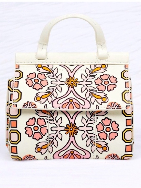 Tory Burch Handbags - Tory Burch Cream Mini Top-Handle Bag with Pink & Gold Floral Print
